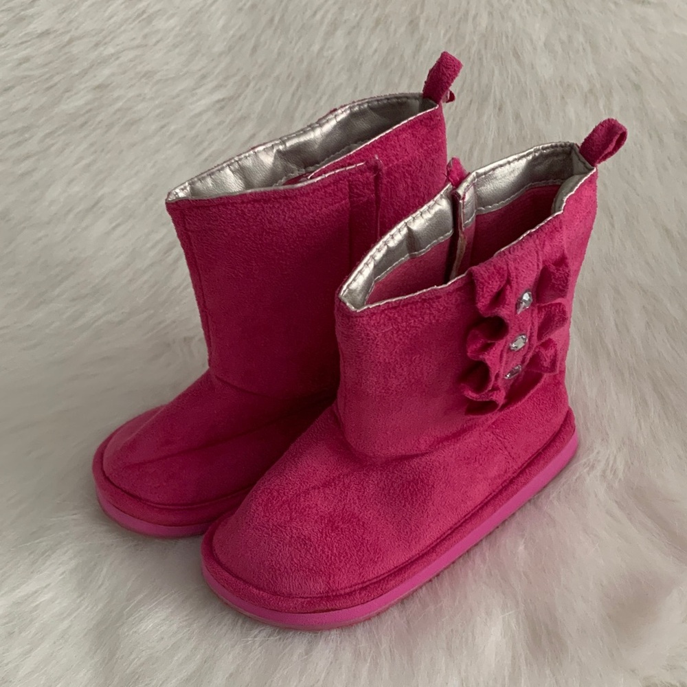 Vibrant Pink Kids Boots with Ruffle Detail